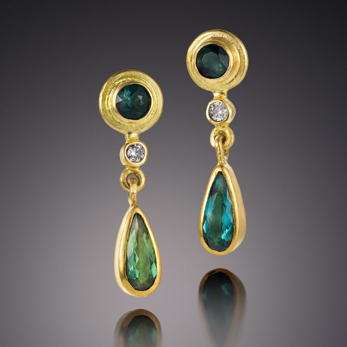 Indicolite Tourmaline and Diamond Tåre Earrings