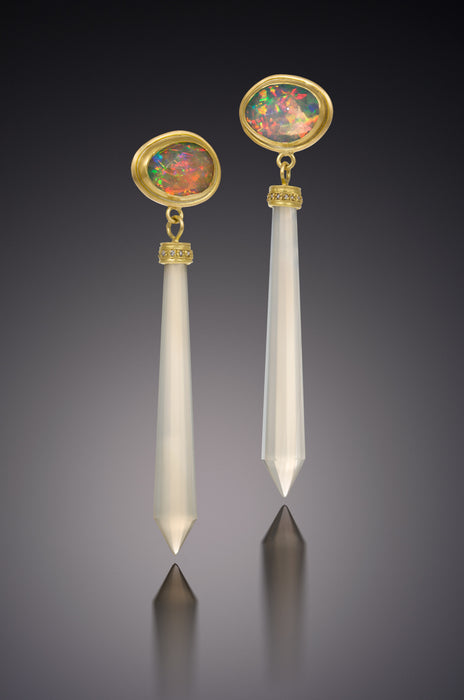 Opal, Chalcedony and Diamond Earring