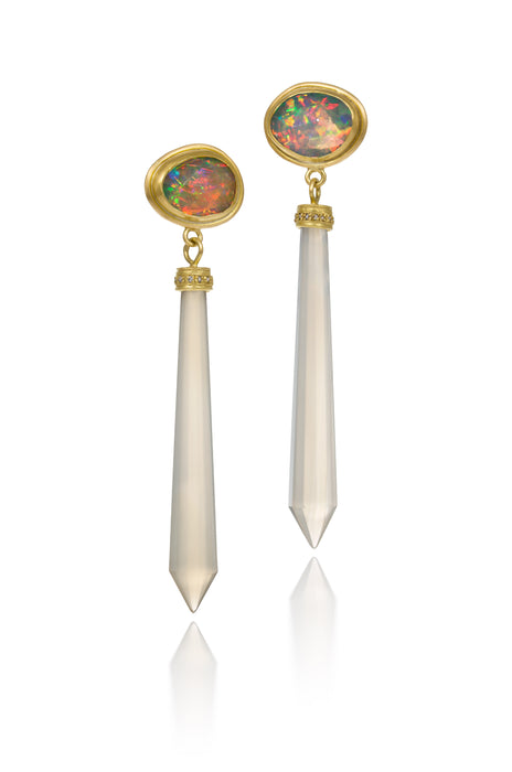 Opal, Chalcedony and Diamond Earring