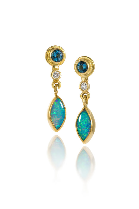 Aquamarine, Opal and Diamond Tåre Earrings
