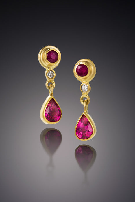 Ruby, Pink Tourmaline and Diamond Tåre Earrings