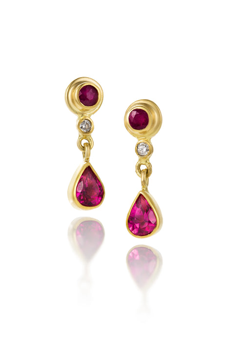 Ruby, Pink Tourmaline and Diamond Tåre Earrings