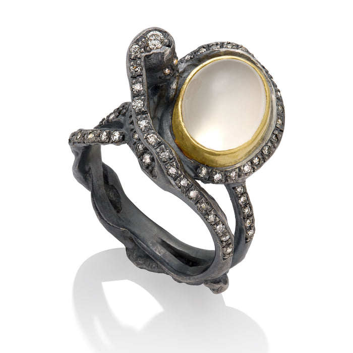 Twig and Vine Moonstone and Diamond Ring