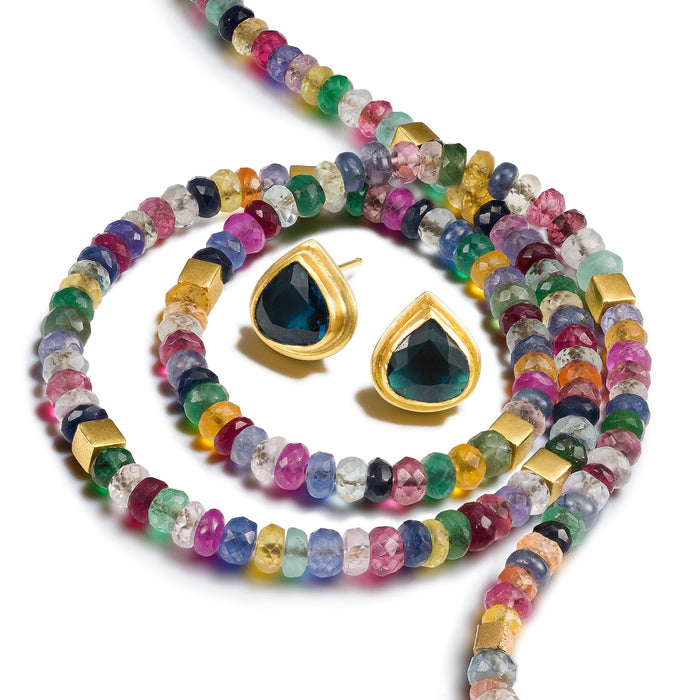 Blue-Green Tourmaline Heart Studs