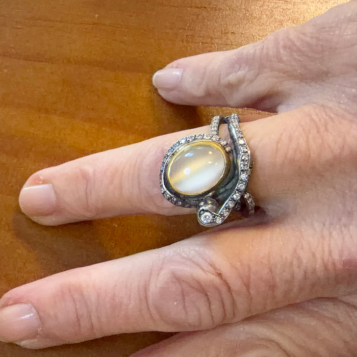 Twig and Vine Moonstone and Diamond Ring